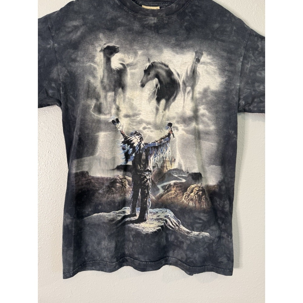 The Mountain Native American Chief Horses Graphic Tee Cotton Tie Dye Size Medium